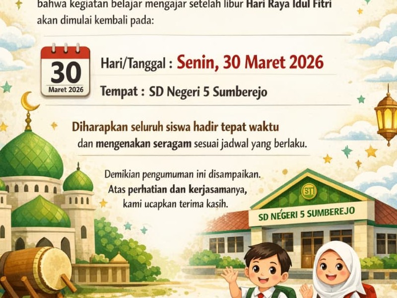 INFORMASI BACK TO SCHOOL SDN 5 SUMBEREJO